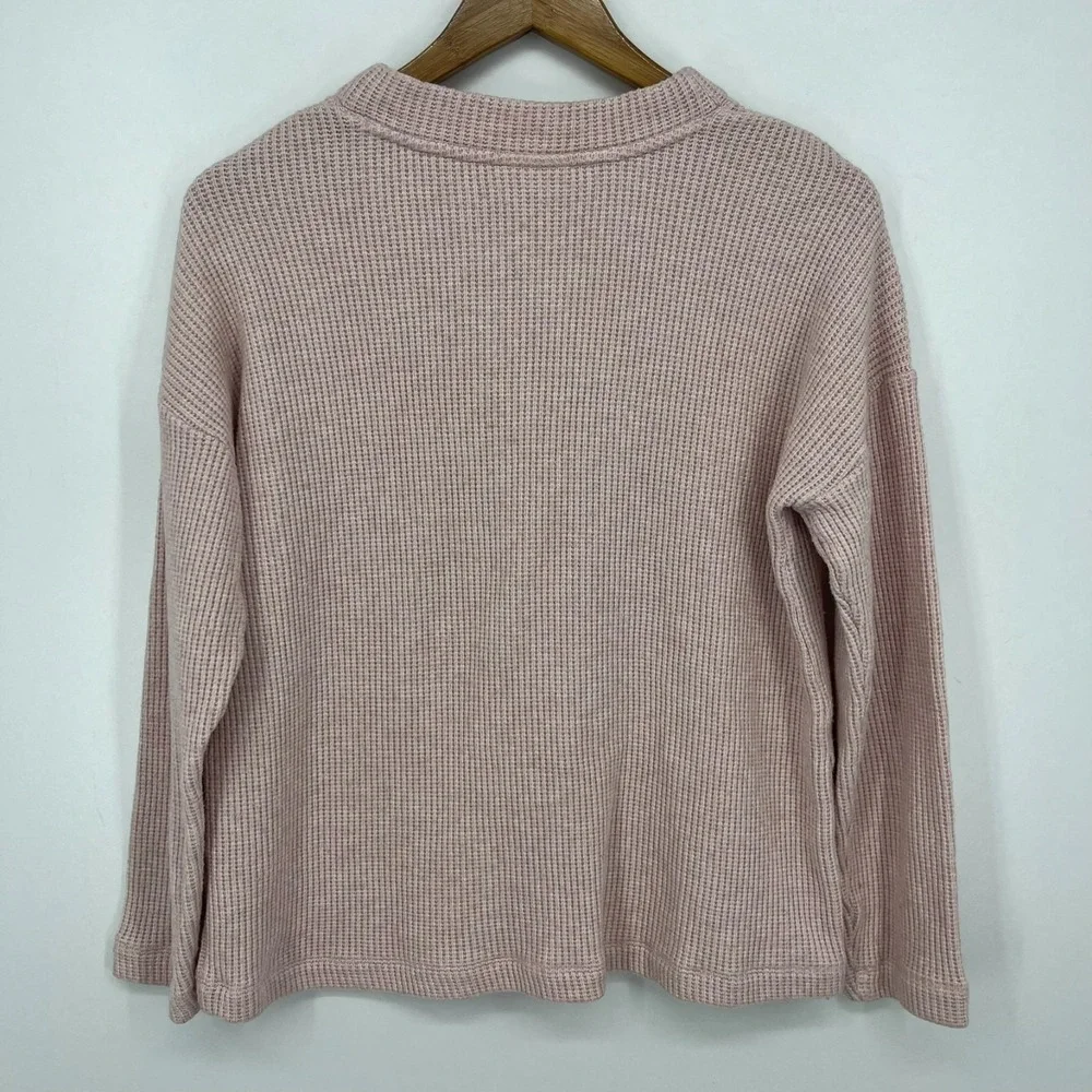 J. Jill Sweater Women's Size M Pink Knit 1/4 Button‎ V-Neck Rayon Blend